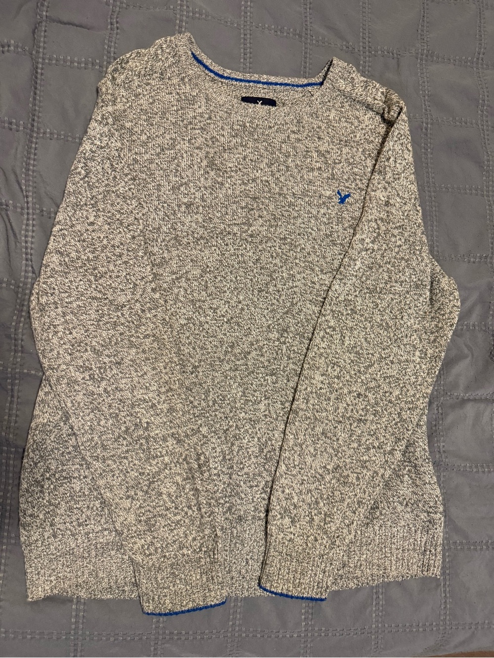 American Eagle Outfitters Gray Marled Crewneck Sweater with Blue Logo